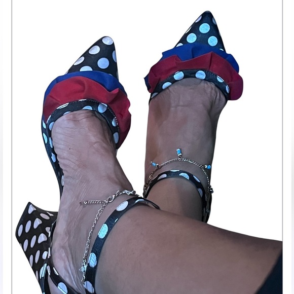 Diren Polka Dot Ankle Strap Heels Red, Blue, Black Sz 38 US 8 Made in Italy - Picture 3 of 7